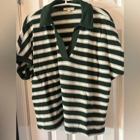 Madewell Forest Green and Cream Striped Top - Picture 1 of 3